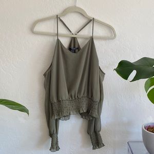 Guess cold shoulder long sleeve blouse